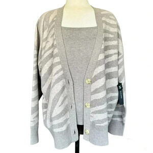 NWT TAHARI 2 piece set top animal print cardigan and top, size 1x